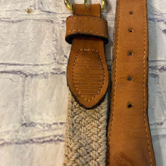 VINTAGE ZEP-PRO TAN/BROWN WOVEN STRETCH MENS USA MADE BELT BRASS BUCKLE SIZE 42 - Picture 3 of 9